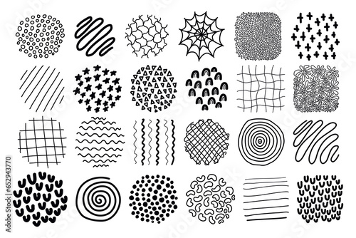 Hand drawn big set abstract objects, dots, spots, drops, lines. Abstract backgrounds and patterns.Geometric doodles. Organic shapes for cover, banner, icons for social networks. Vector illustration