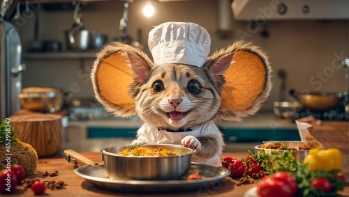 Cute cartoon mouse in the kitchen