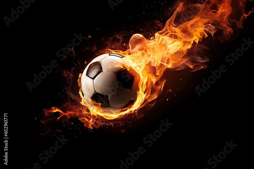 Burning Soccer Ball with a Fiery Tail against Black Background