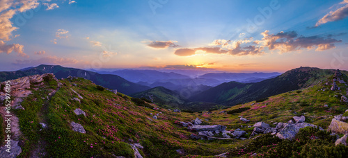 Carpathian morning summer panorama view.