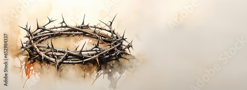 Divine Majesty: King Jesus Christ's Crown of Thorns Watercolor Religious Art.