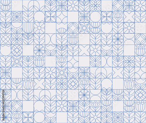 Seamless pattern in scandinavian traditional style. Geometric flower pattern. Suitable for invitations, menus, brochures, banners, packaging, fabric