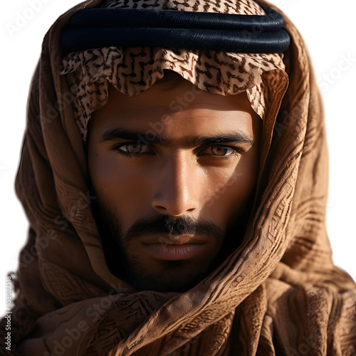 Arabian man wearing arab shemagh headscarf on transparent background