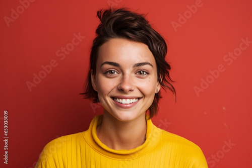 Woman portrait attractive beauty hair smile background young person happy face female