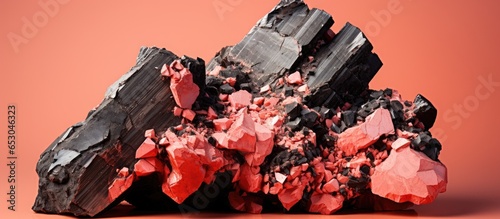 Modified igneous andesite in hydrothermal alteration zone displaying quartz chlorite and pyrite against a pink backdrop Indonesian geological survey