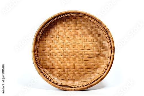 Old weave bamboo wood tray isolated on white background
