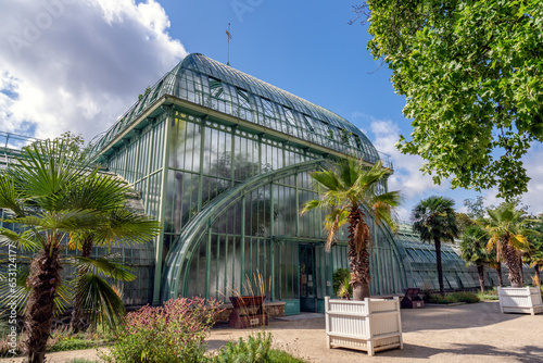 Old Greenhouse at the Jardin des Serres d'Auteuil in summer. This botanical gaden is a public park located in Paris, France