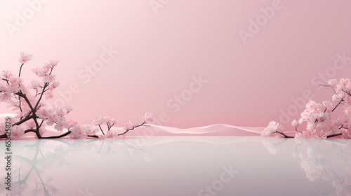 Pink spring flowers of pastel pink background with empty copy space