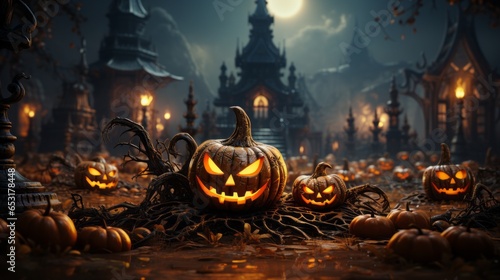 scary smiling pumpkin on halloween background