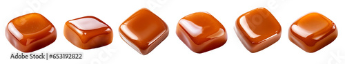Set of delicious caramel toffees isolated on transparent background