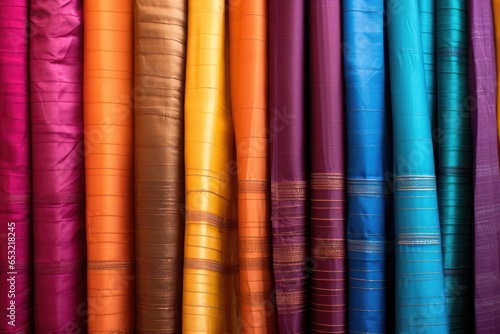 rainbow of colors on traditional indian sari fabric