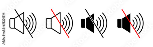 Mute sound line icon set in black filled and outlined style. suitable for UI designs