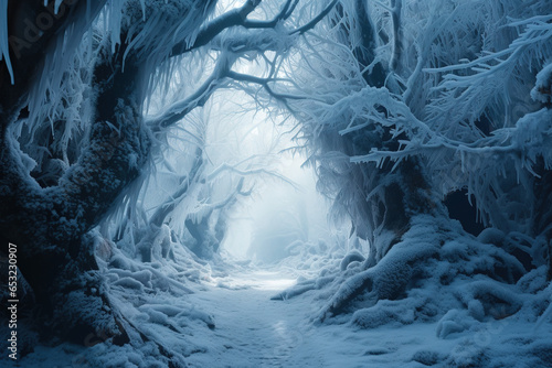 Ephemeral frozen forest landscape with the fleeting beauty of winter and its transient charm