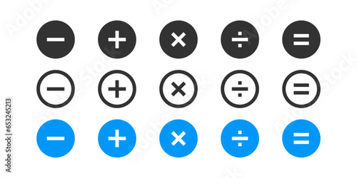 Calculator icon. Calculate symbol. Accounting signs. Finance symbols. Math icons. Plus, minus, equal, division, multiplication. Black, flat color. Vector sign.