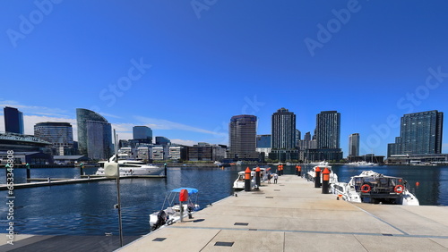 View to Victoria Harbour Promenade skyscrapers as seen from NewQuay Promenade, Docklands suburb. Melbourne-Australia-962