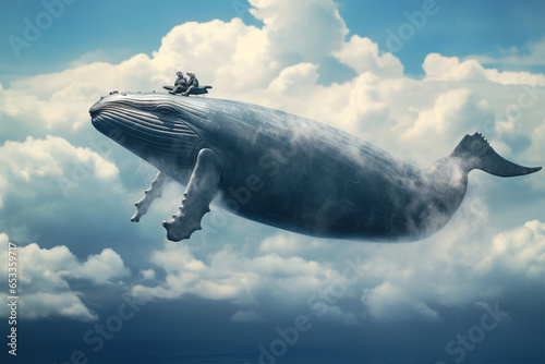 whale flying above the clouds