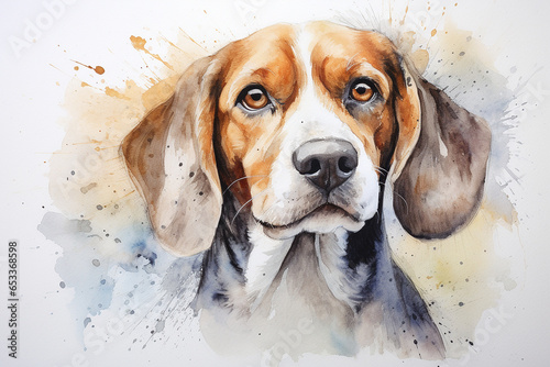 Retrato en acuarela de beagle