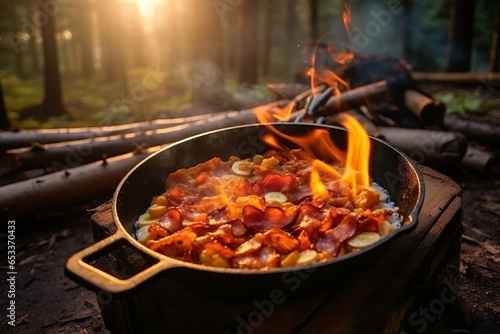 breakfast freshly cooked over the fire generative ai