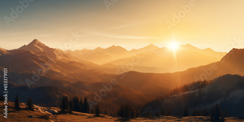 stunning nature scence,beautiful mountain view in golden hour ,sunrise or sunset with golden light