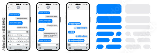 Smartphone chatting interface. Message bubbles. Sms template bubbles for compose dialogues. Phone chatting sms template bubbles. Vector illustration.