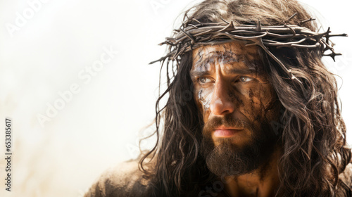 Background of Jesus Christ with a crown of thorns on head passion for the human being The Lamb of God Generative AI Illustration