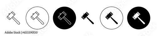 Wooden mallet hammer line vector icon set in black color. Suitable for apps and website UI designs