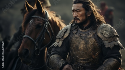 Portrait of conqueror Gengis Khan.generative ai 
