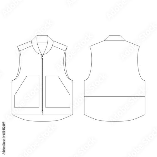 template vest kangaroo pocket vector illustration flat design outline clothing collection
