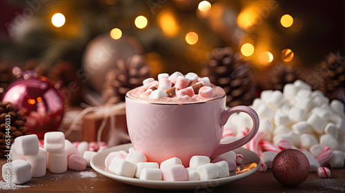 cup of hot chocolate with marshmallows, christmas mood
