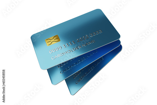 Three blue plastic Bank cards isolated image