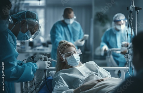 people in a medical mask in the hospital