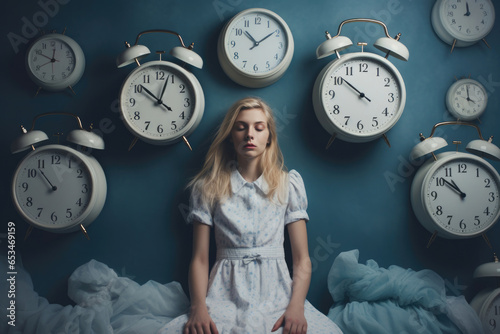 A woman's sleep is a delicate balance, and the alarm clock is a reminder of the importance of maintaining a healthy sleep schedule