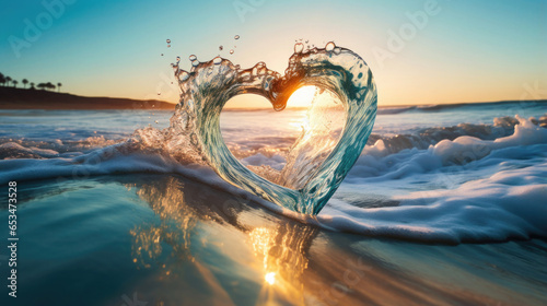 heart shaped wave in the light blue sea - romantic image