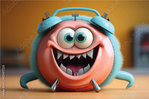funny colorful morning alarm clock in pixar style