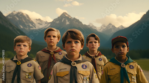 1970s Boy Scouts group portrait in mountains