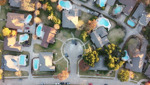 Suburban Neighborhood Cul-de-Sac Pools Vertical Aerial