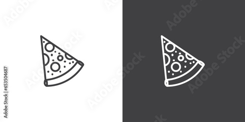 Modern pizza slice outline style vector icon, Junk food icon, Linear style of fast food icon vector illustration. Vector thin sign of italian fast food cafe logo. Pizzeria illustration.