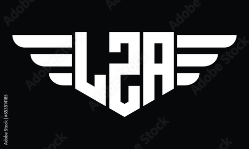 LZA three letter logo, creative wings shape logo design vector template. letter mark, word mark, monogram symbol on black & white.