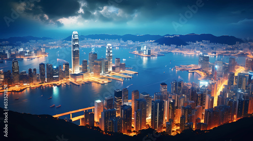 View from Victoria Peak with the sparkling city lights of Hong Kong