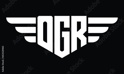 OGR three letter logo, creative wings shape logo design vector template. letter mark, word mark, monogram symbol on black & white.