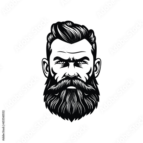 Stylish barber shop logo featuring a dashing man with a beard and mustache.