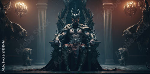 Evil lord dark fantasy in throne room Generative AI