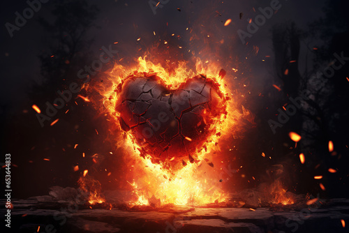 Broken Heart in Fire valentines Sadness