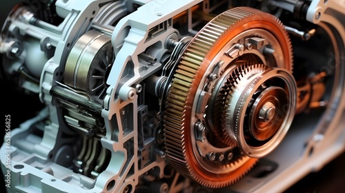 Cross-section of a car gearbox and clutch.
