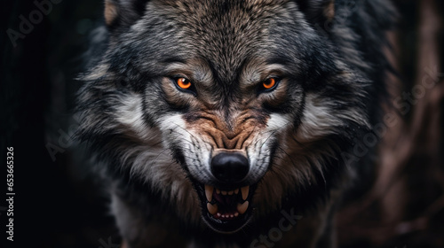 Portrait shot of an aggressive Wolf