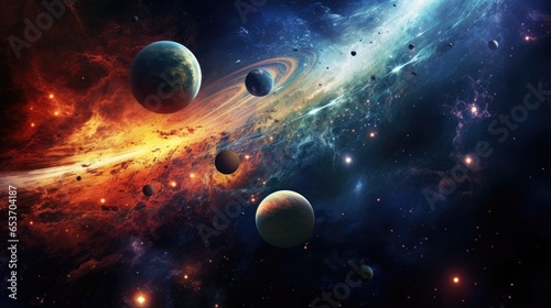 Abstract Space Art with Planets and Nebulae