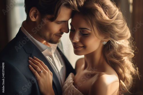 Generative AI portrait picture of attractive tender young couple having wedding photography shooting