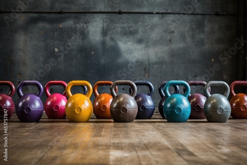 set of kettlebells in varying sizes and colors