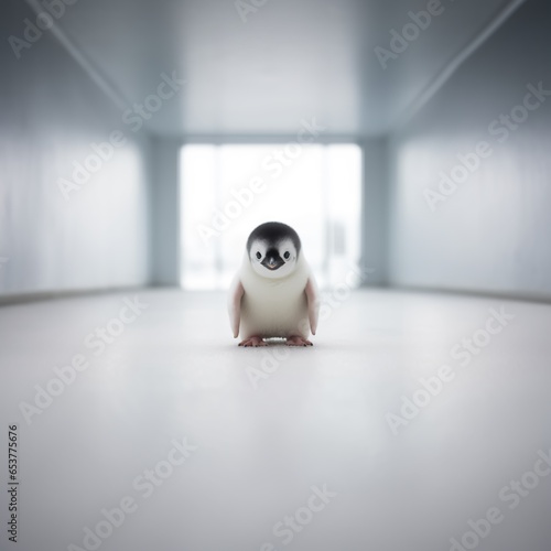 A tiny inquisitive, cute, and humerus penguin stares at the camera. Innocence revealed. AI Generated. 