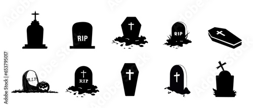 Spooky tombstone vector illustration. RIP gravestone for Halloween, cemetery or tomb, stone crosses on white background. Halloween, funeral concept design.